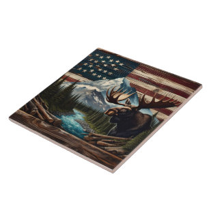 Alce com Montanhas e Fundo do Sinalizador