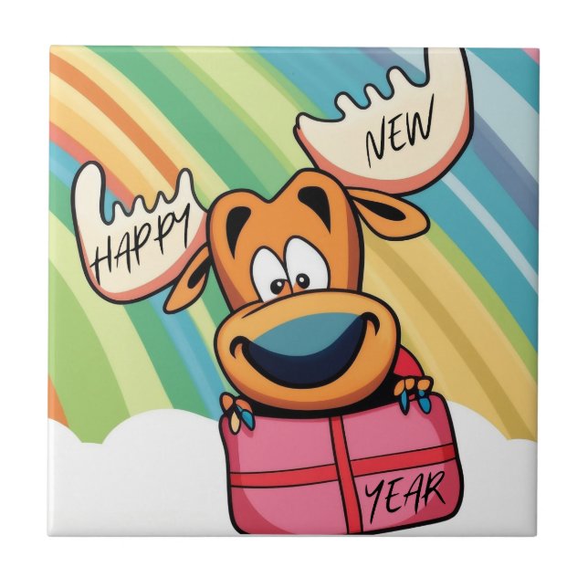 Alce feliz ano novo - Design de Celebração Festiva (Frente)