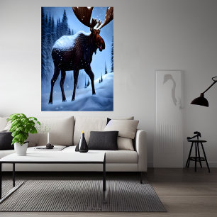 Alce na neve   AI Art Poster