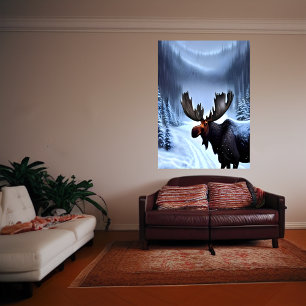 Alce na neve do inverno   AI Art Poster