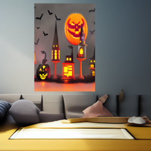 Aldeia de abóbora negra e laranja   AI Art Poster