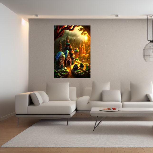 Aldeia de Gingerpão na floresta | AI Art Poster (Criador carregado)