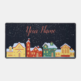 Aldeia de inverno da queda de neve nas festas