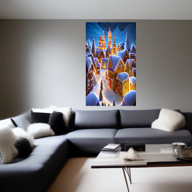 Aldeia de pão-de-gengibre na neve | AI Art Poster (Criador carregado)