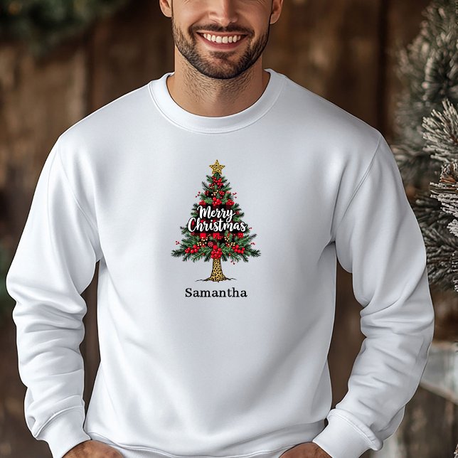 Alegre Pulôver de Natal de Xadrez de Búfalo de Árv (Joyful Buffalo Plaid Tree Xmas Pullover Winter Wear)