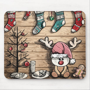 Alegres Meias de Rena Mouse Pad de Natal
