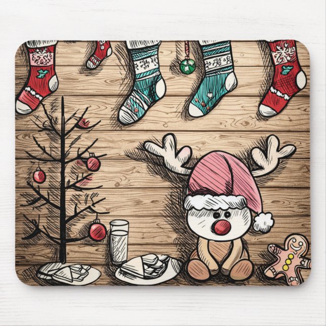 Alegres Meias de Rena Mouse Pad de Natal (Frente)