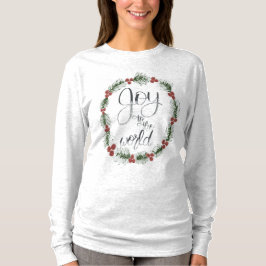 Alegria à camiseta longa de manga do Natal do Mund