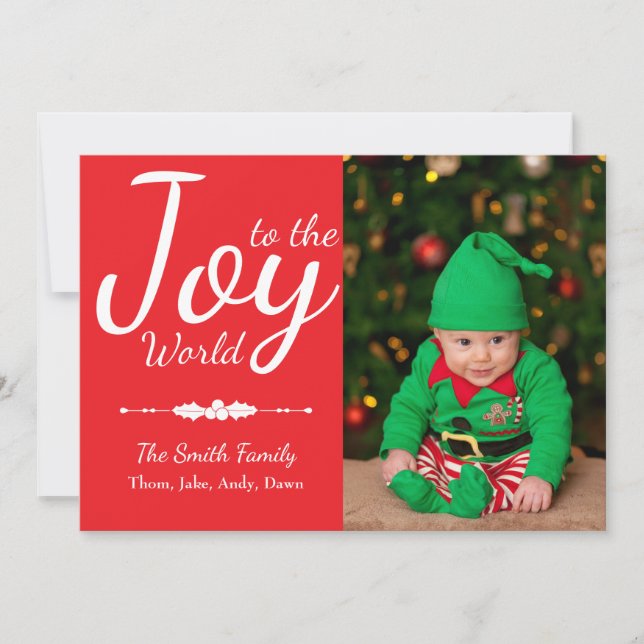 Alegria ao Cartões de foto de Natal Vermelho Mundi (Frente)