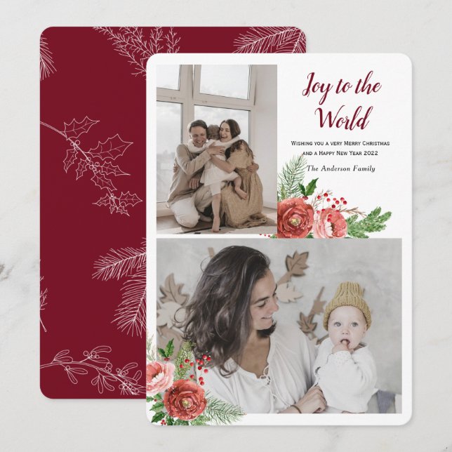 Alegria ao Cartões de natal mundial com foto (Frente/Verso)