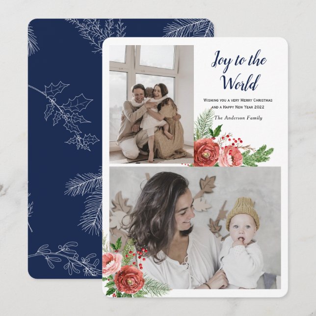 Alegria ao Cartões de natal mundial com foto (Frente/Verso)