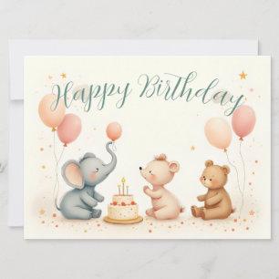 Alegria de aniversário animal com balões