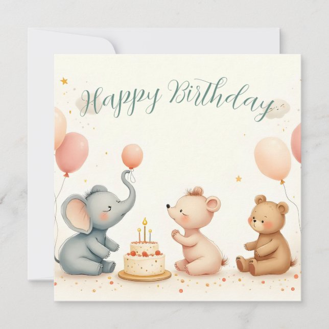 Alegria de Aniversário de Animal com Balões (Frente)