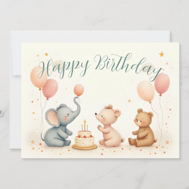 Alegria de Aniversário de Animal com Balões (Frente)