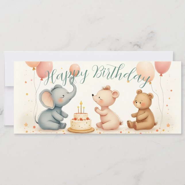 Alegria de Aniversário de Animal com Balões (Frente)