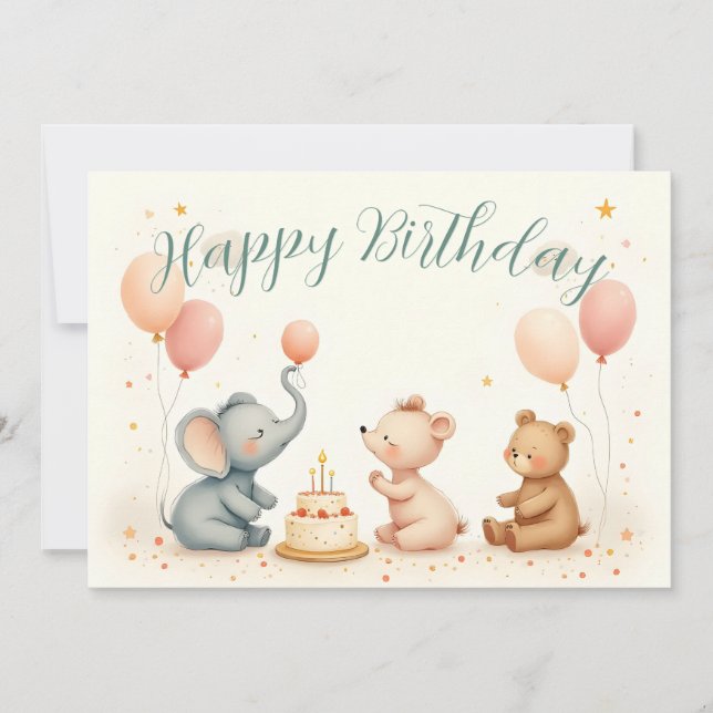 Alegria de Aniversário de Animal com Balões (Frente)