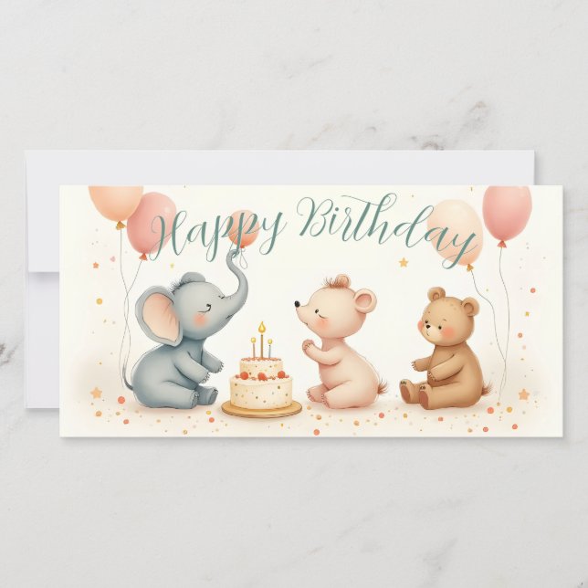 Alegria de Aniversário de Animal com Balões (Frente)