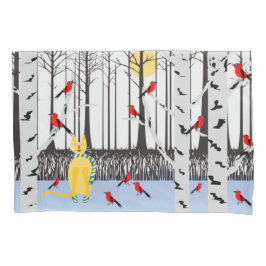 Alegria de inverno - Gato com Cardeais de Árvores