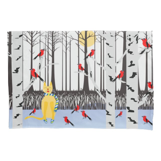 Alegria de inverno - Gato com Cardeais de Árvores  (Frente)