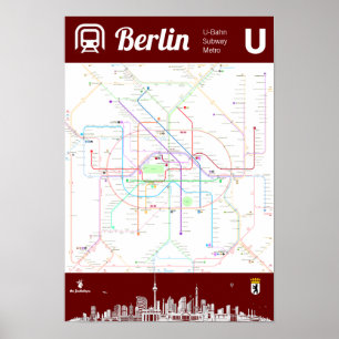 " Alemanha: MAP Metro de BERLIM U-Bahn ... Pôster