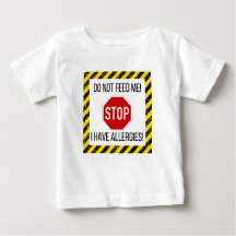 Alergias à comida, camisetas para bebês e crianças