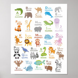 Alfabeto Animal Poster A - Z Crianças Educativas