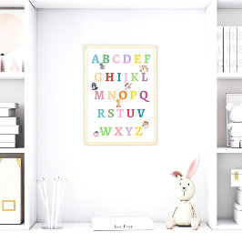 Alfabeto de Animais Fofos para Poster de Berçário 