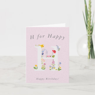 alfabeto floral H para cartão de aniversário