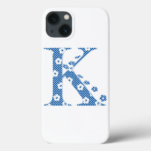 alfabeto floral K (azul e pontos)