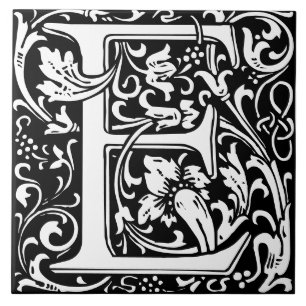 Alfabeto Floral Monograma - Letra E Azulejo