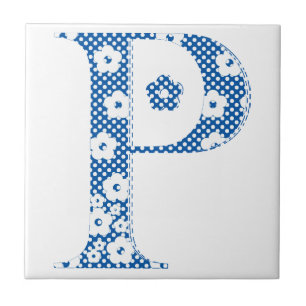 alfabeto floral P (azul e pontos)