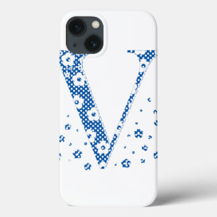 alfabeto floral V (azul e pontos)