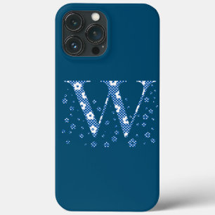 alfabeto floral W (azul e pontos) Case-Mate iPhone