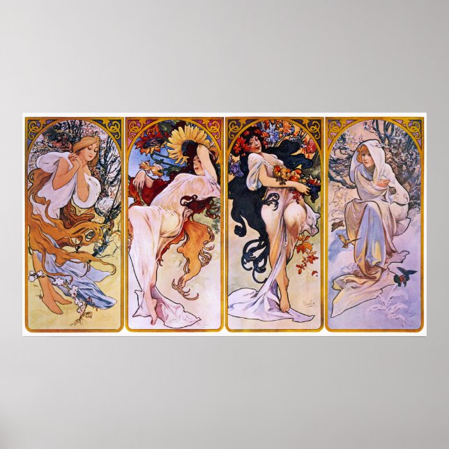 Alfons Mucha ~ As quatro estações Poster (Frente)