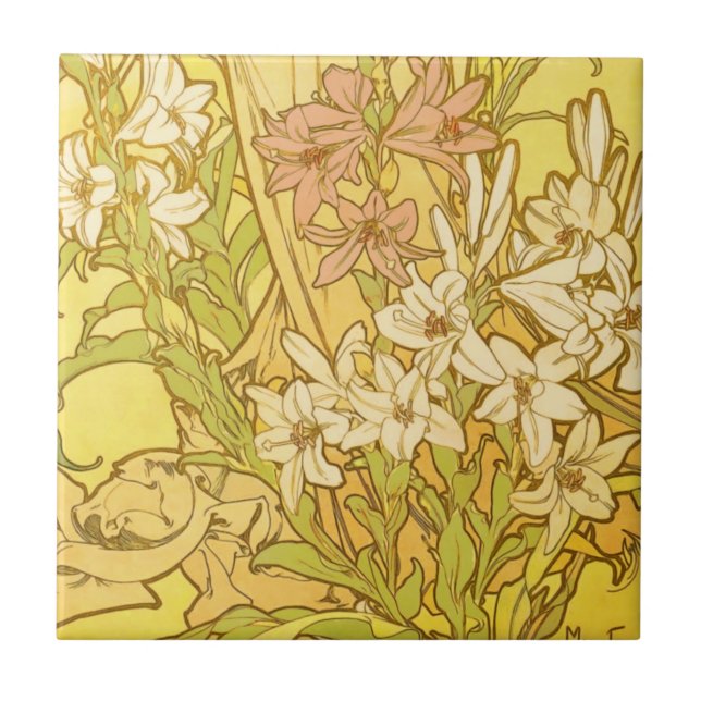 Alfonse Mucha Art Nouveau Lily Flores (Frente)