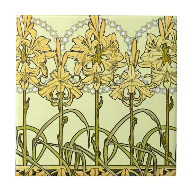 Alfonse Mucha Art Nouveau Lily Padrão Floral (Frente)