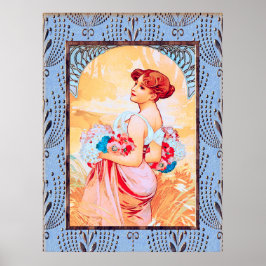 Alfonse Mucha Lady com flores Poster