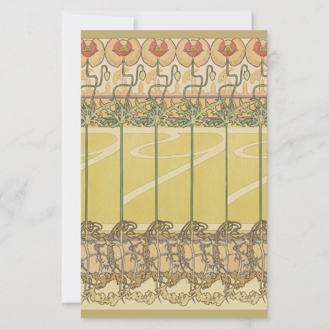 Alfonse Mucha Papoulas Arte Nova Papel de Parede F (Frente)