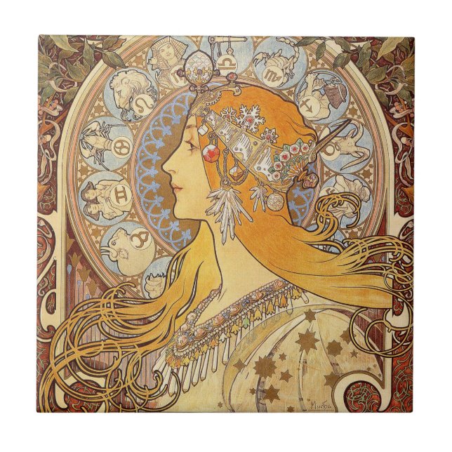 Alfonse Mucha Zodiac Art Nouveau Mulher (Frente)