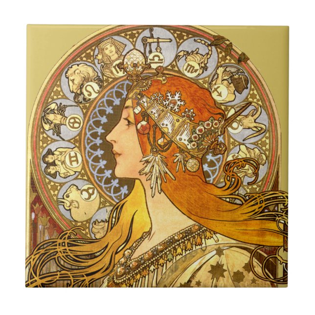 Alfonse Mucha Zodiac Art Nouveau Mulher (Frente)