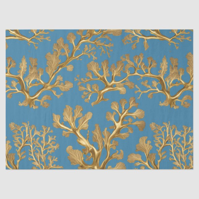 Alga Dourada em Papel de Seda Azul Água (Frente )