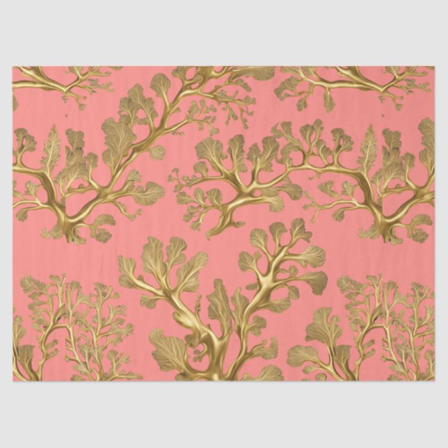 Algas marinhas Douradas em Papel Tecido Coral (Frente )