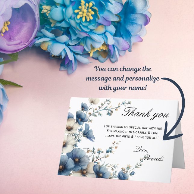 Algo Azul Antes de Dobrar Cartão de Agradecimento (Send these elegant Thank You cards to your guests and show them your appreciation!)
