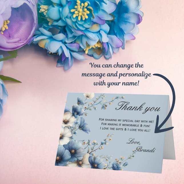 Algo Azul Antes de Dobrar Cartão de Agradecimento (Send these elegant Thank You cards to your guests and show them your appreciation!)
