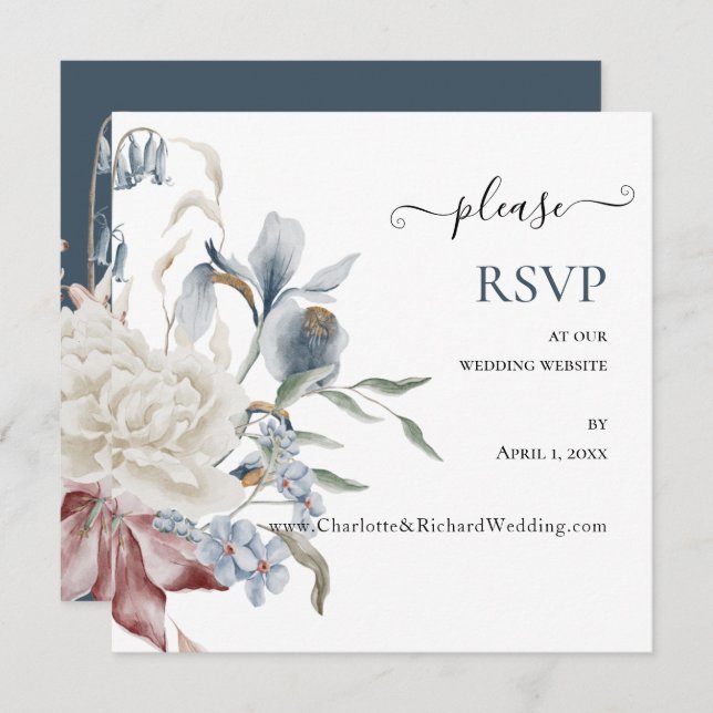 ALGO AZUL, RSVP do Site de Casamento (Frente/Verso)