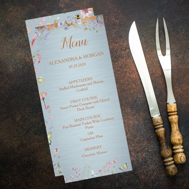 Algo Blue Elegante Menu Casamento de Flor Selvagem (Criador carregado)