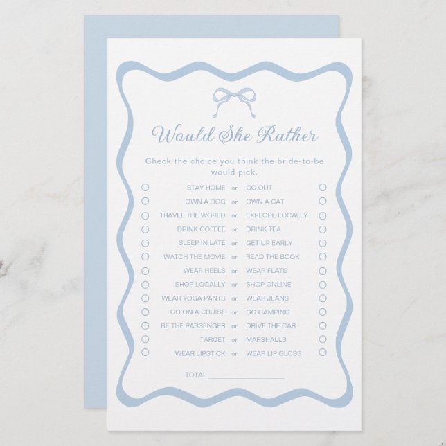 Algo Chá de panela Azul Ela Preferencialmente Jogo (Frente/Verso)