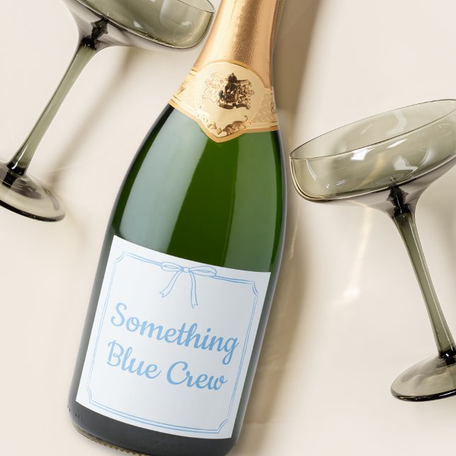 Algo de Azul, Arco da Tripulação Bridesmaid Partid (Add a touch of fun to your special day with our coquette bow "Something Blue Crew" champagne label!)