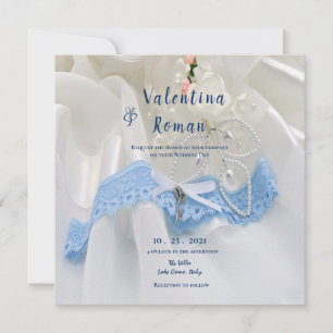 Algo Emprestou Algo De Convite de casamento Azul
