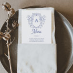 Algo no Menu Casamento Vitoriano Azul<br><div class="desc">Esta design apresenta uma crista de chinoiserie vitoriana da porcelana azul junto com uma adorável combinação de fontes elegantes e clássicas. Veja a coleção inteira para mais itens correspondentes!</div>